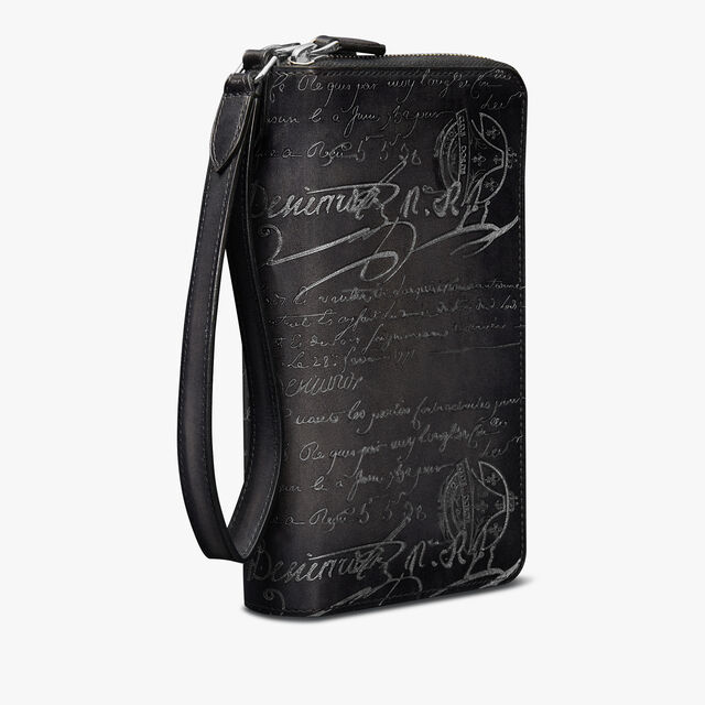 Tali Scritto Leather Long Zipped Wallet, NERO GRIGIO + SILVER, hi-res 2