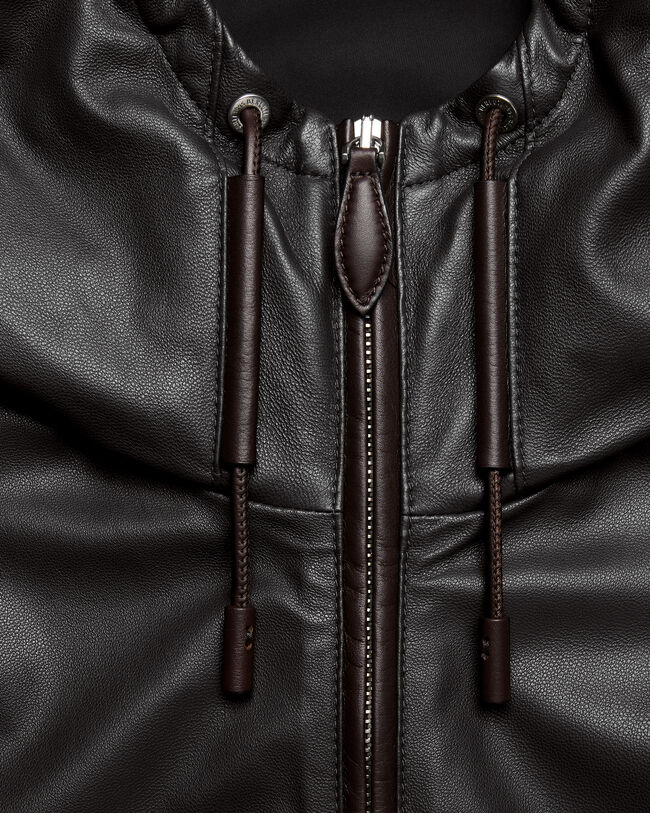 Blouson &agrave; Capuche en Cuir Fly Ultral&eacute;ger, Noir, hi-res