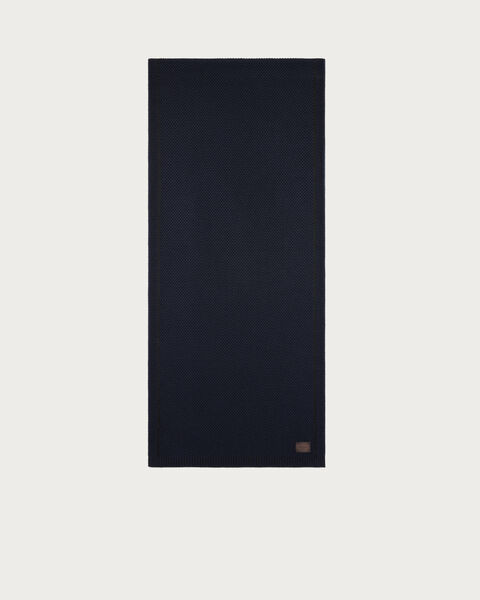 Shadow Knitted Scarf with Leather Details, Navy, hi-res
