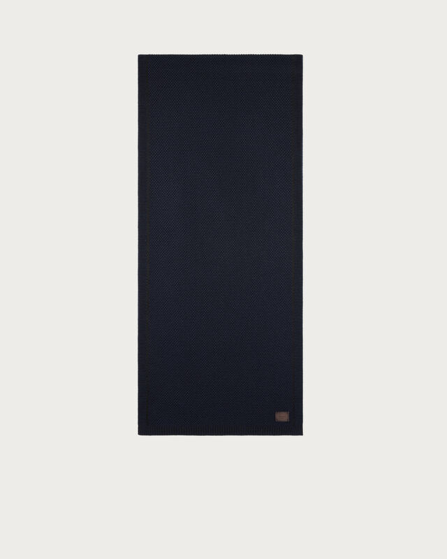 Shadow Knitted Scarf with Leather Details, Navy, hi-res