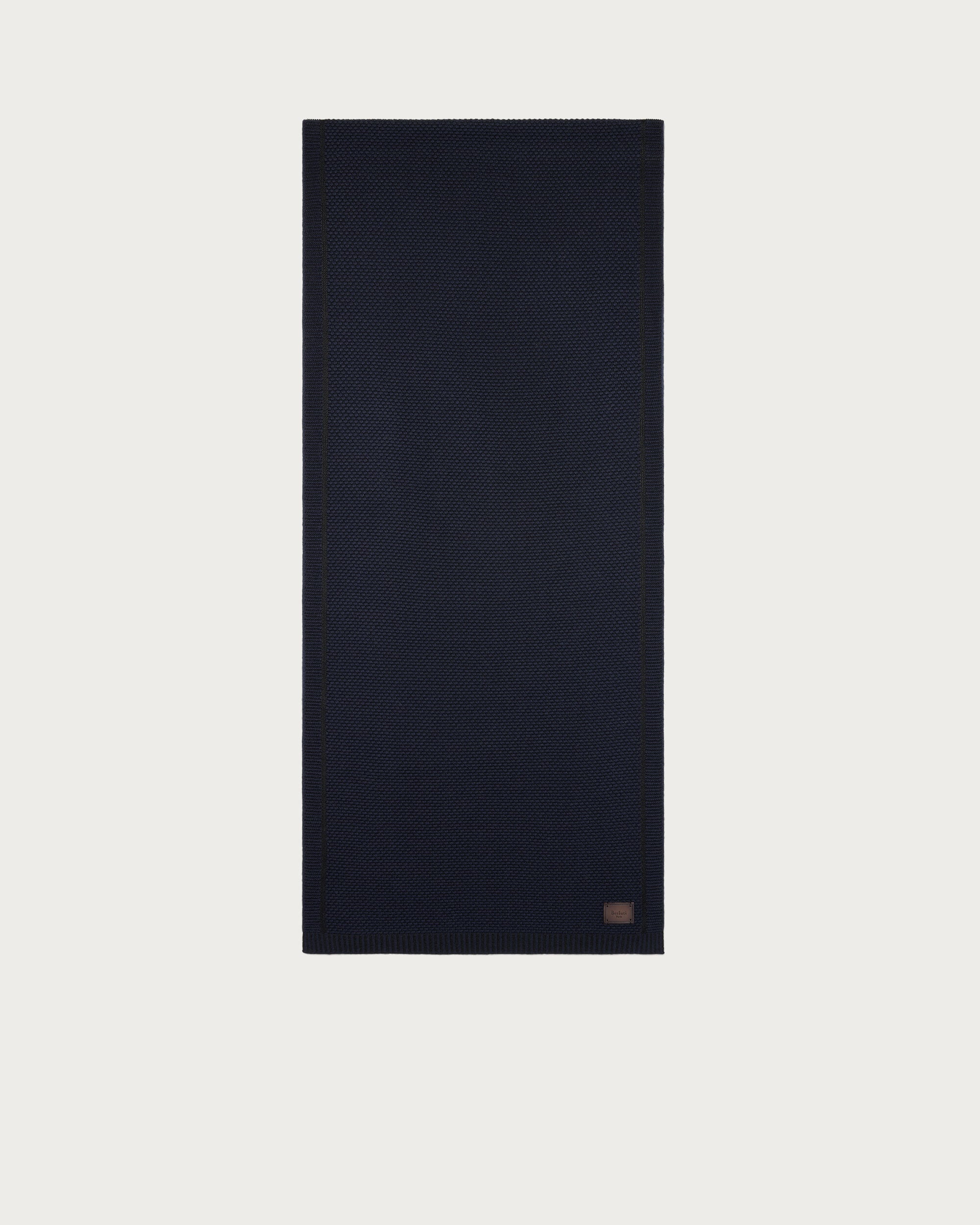 Shadow Knitted Scarf with Leather Details, Navy, hi-res