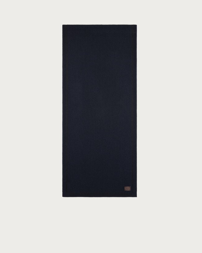 Shadow Knitted Scarf with Leather Details, Navy, hi-res