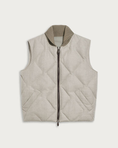 Quilted Down Gilet with Leather Details, Taupe Grey, hi-res