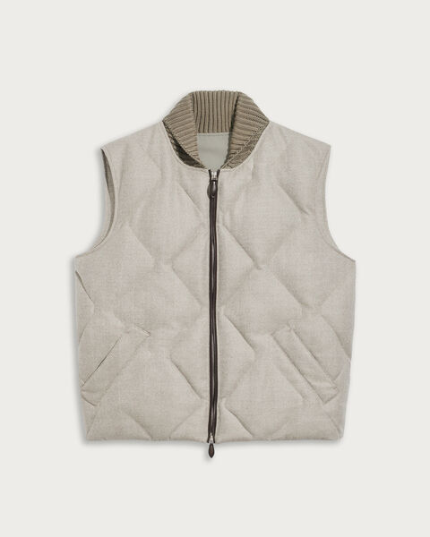 Quilted Down Gilet with Leather Details, Taupe Grey, hi-res