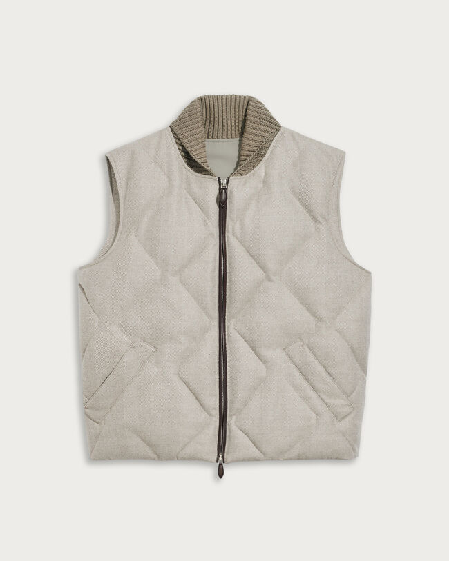 Quilted Down Gilet with Leather Details, Taupe Grey, hi-res