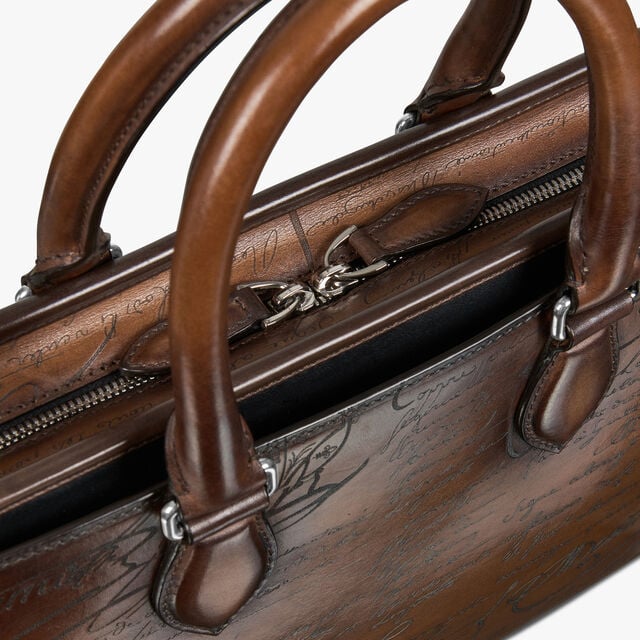 Un Jour Small Scritto Leather Briefcase, CACAO INTENSO, hi-res 6