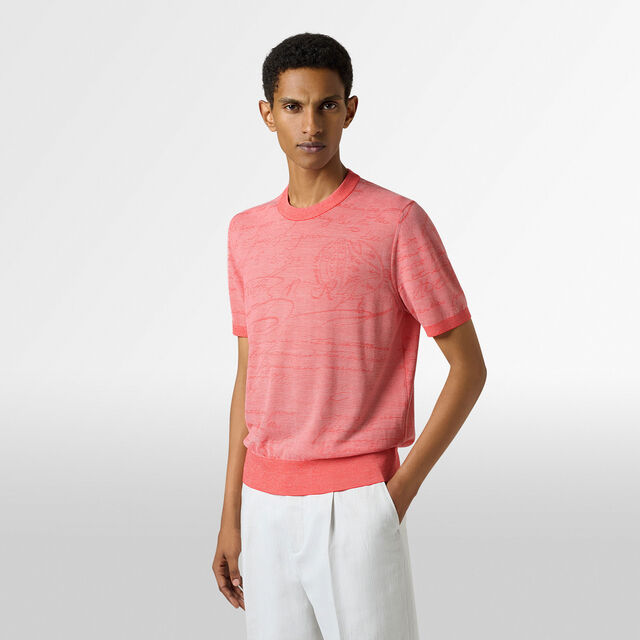 Light Scritto Wool Short Sleeved Crewneck, BRIGHT CORAL, hi-res 2