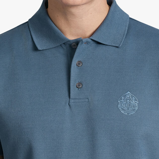 Polo Shirt With Embroidered Crest, GREYISH BLUE, hi-res 5