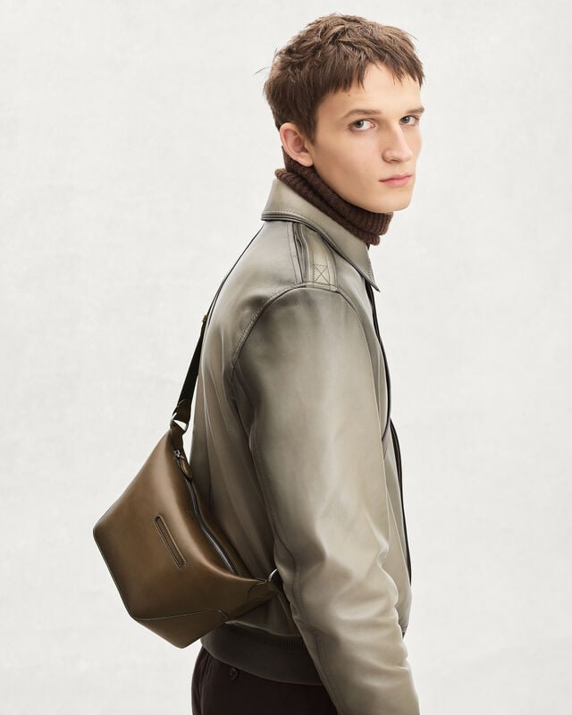 Toujours Soft Zipped Hobo XS Messenger, Dark Kaki, hi-res