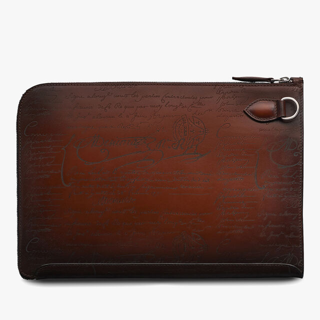 Nino Tgm Scritto Leather Clutch, CACAO INTENSO, hi-res 3