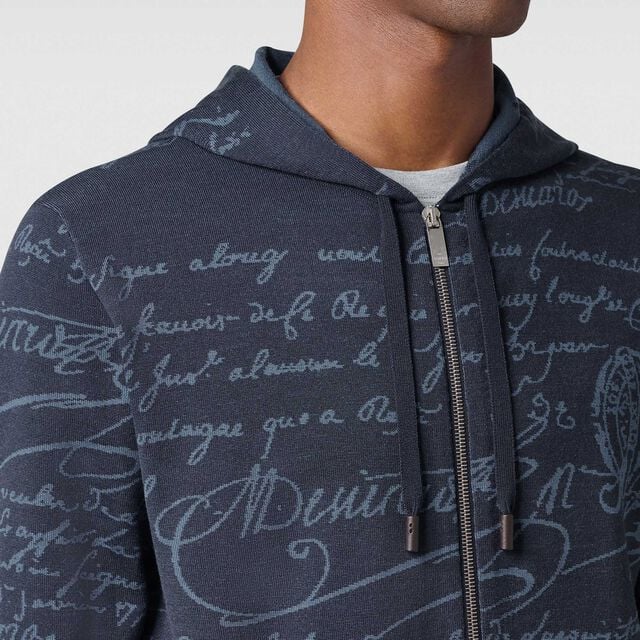 Classic Scritto Zip-up Hoodie, GREYISH NAVY, hi-res 5
