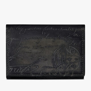 Imbuia Scritto Leather Card Holder, NERO GRIGIO, hi-res