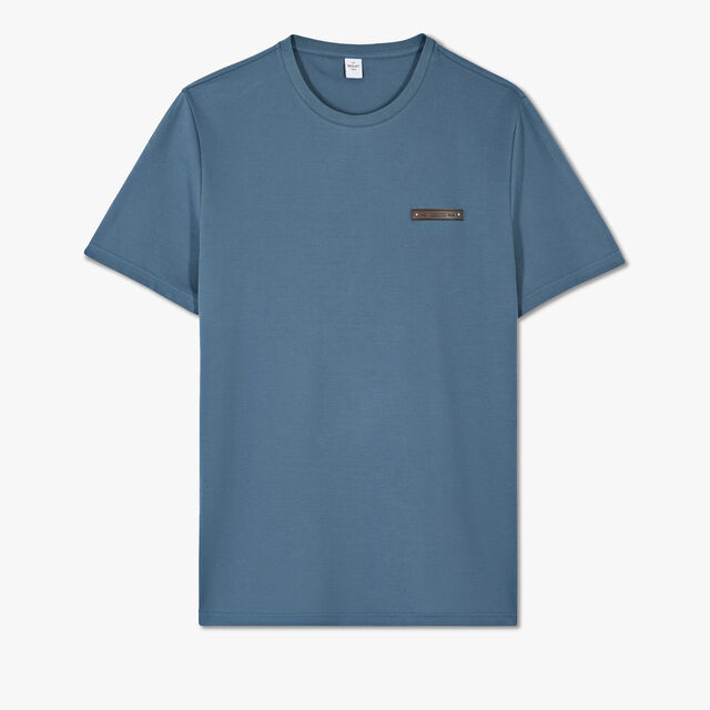 T-Shirt With Leather Detail, GREYISH BLUE, hi-res 1