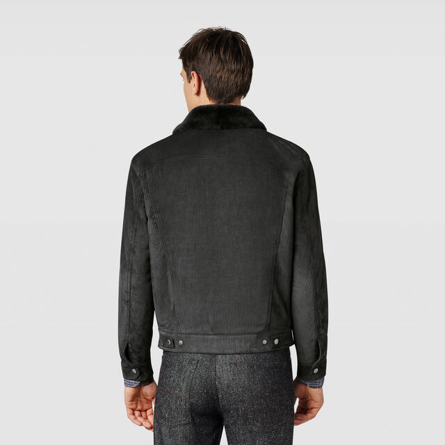 Corduroy Denim Jacket with Shearling Inside, ANTHRACITE, hi-res 3