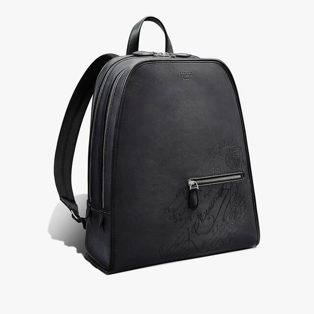 Working Day Scritto Leather Backpack, NERO GRIGIO, hi-res 2