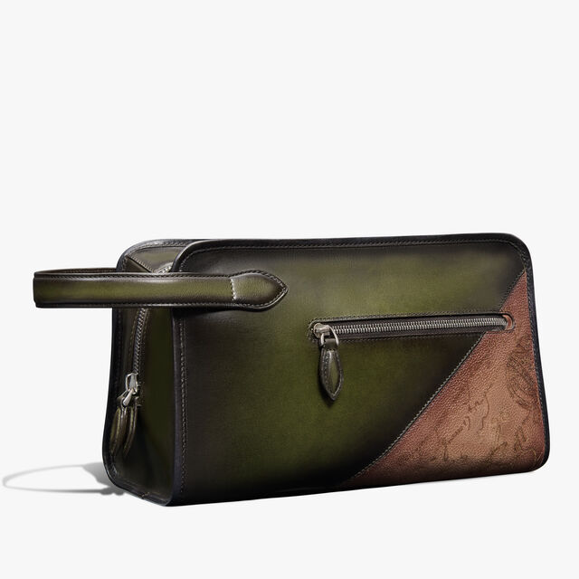 Morning Scritto Leather Toiletry Pouch, NERO CAVIAR + SAVANA, hi-res 2