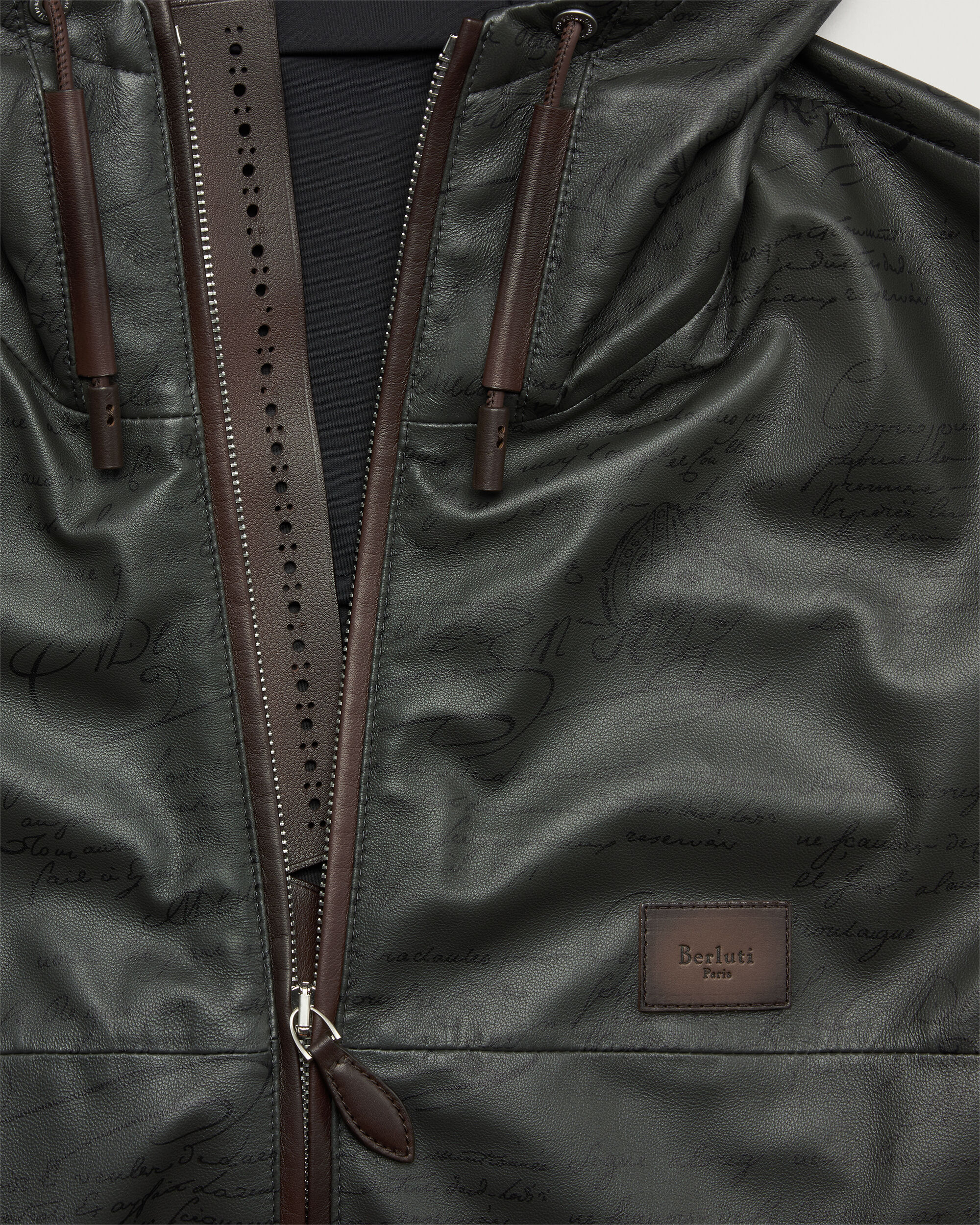 Ultralight Fly Scritto  Leather Hooded Blouson, Graphite, Image 1