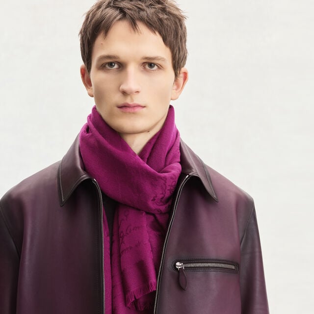 Wool & Silk Scritto Scarf, PURPLE FUSHIA, hi-res 3