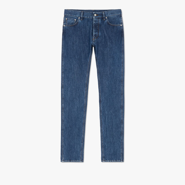 Denim Trousers With Scritto, BLUE DENIM, hi-res 1