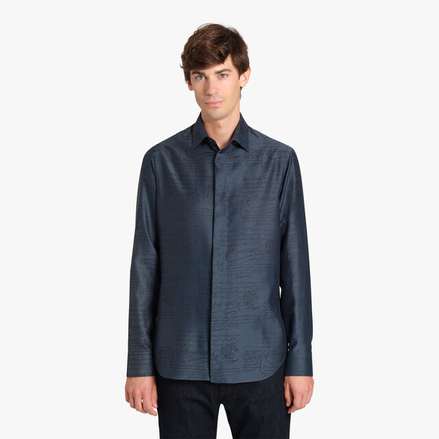 Chemise Andy En Coton Et Soie Scritto, WASHED INDIGO, hi-res 2