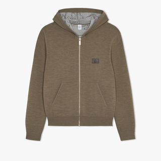 Wool Double Face Scritto Zip Up Hoodie, MILKY BROWN, hi-res