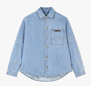 Denim Overshirt With All-Over Scritto Inside, WHITE SNOW BLUE, hi-res
