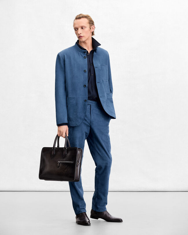 Corduroy Leather Foresti&egrave;re Jacket, Dim Blue, hi-res