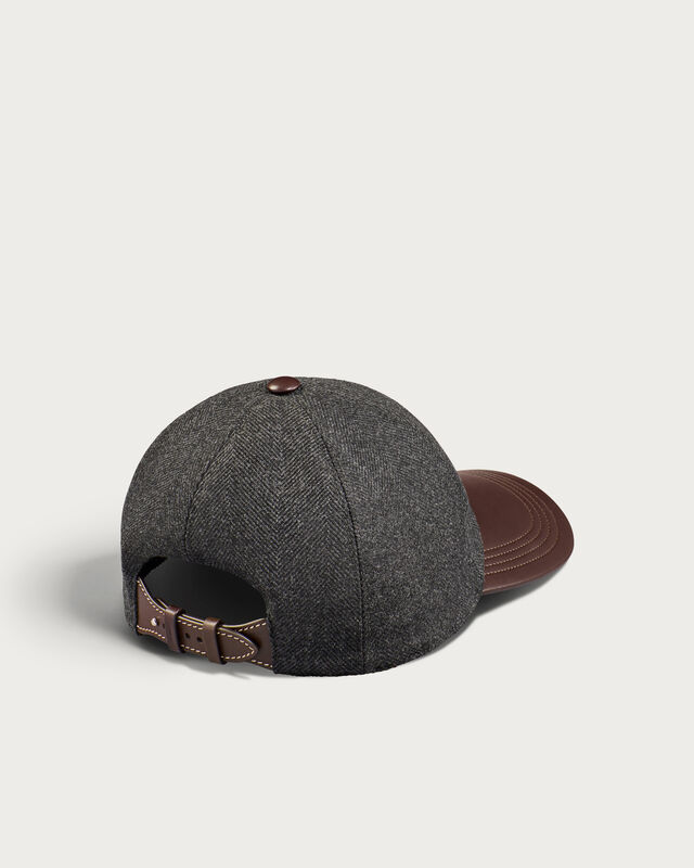 Baseball Cap with Leather Visor, Midnight Grey, hi-res