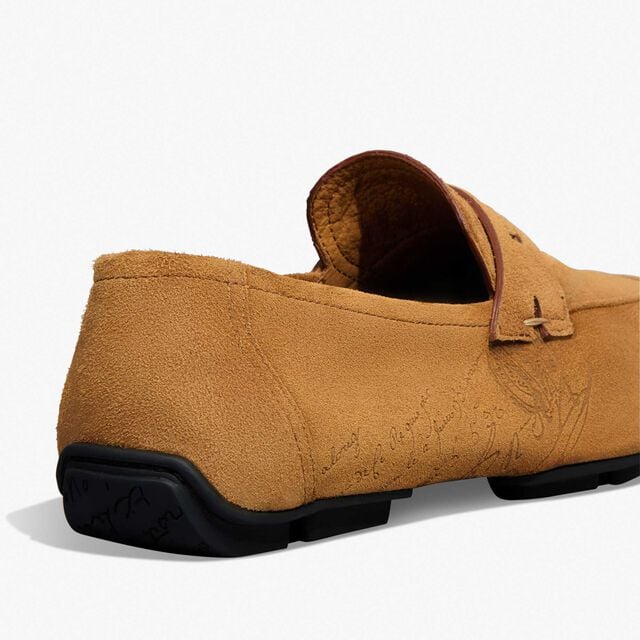 Lorenzo Drive Scritto Camoscio Calf Leather Loafer, CASTAGNO, hi-res 5