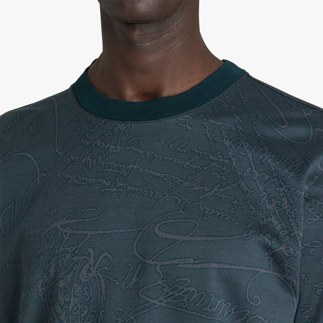 T-Shirt En Jacquard Scritto All-Over, ALPINE GREEN, hi-res 5