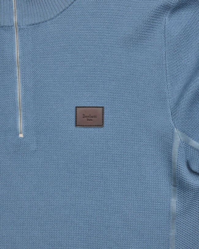 Shadow Half-Zip with Leather Details, Dark Woad, hi-res