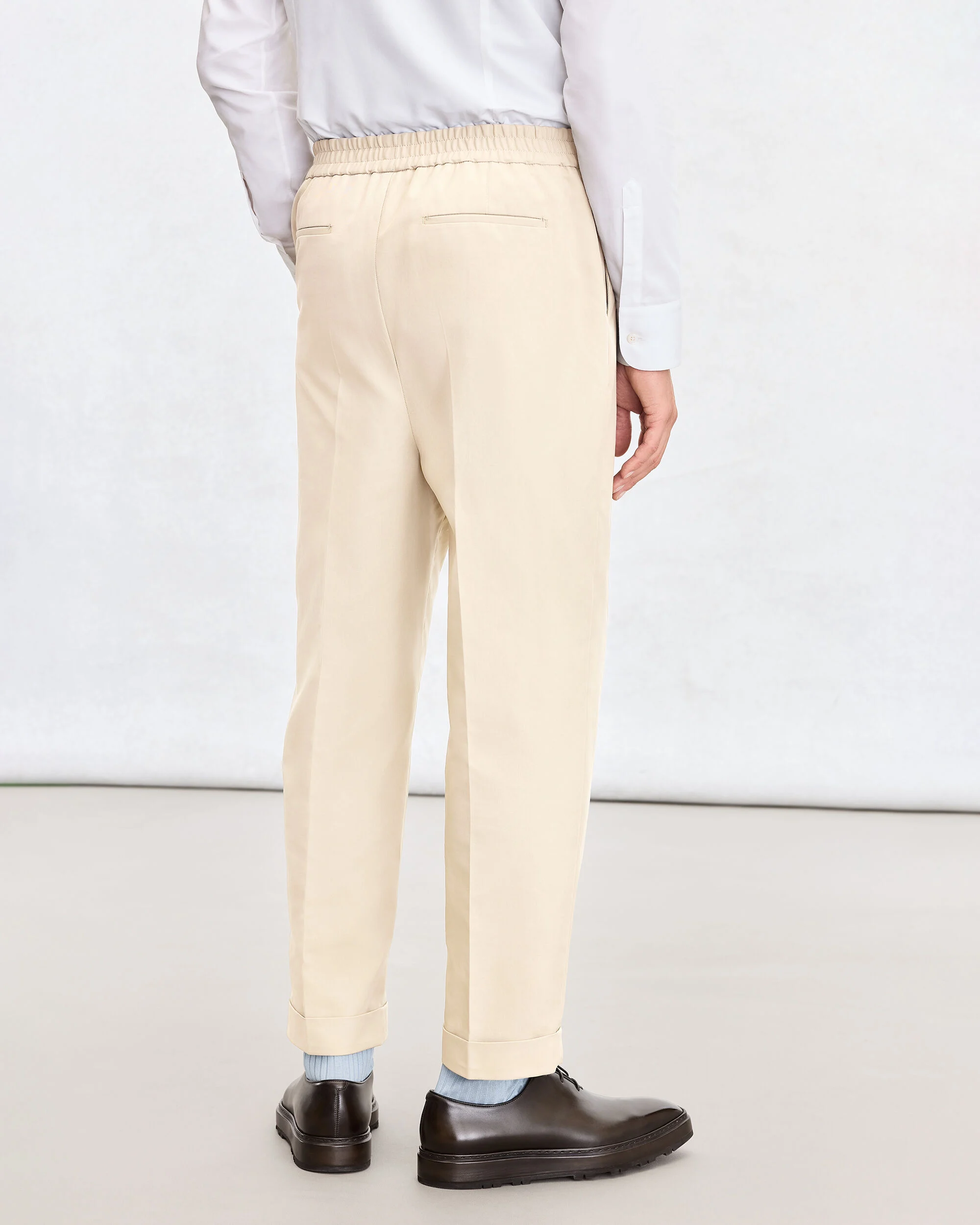 Relaxed Trousers with Leather Detail, Butter Cream, hi-res