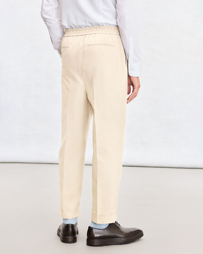 Relaxed Trousers with Leather Detail, Butter Cream, hi-res