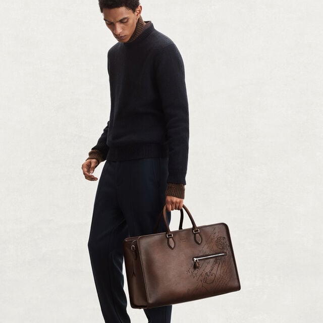 Overnight Scritto Leather Travel Bag, SOFT BROWN, hi-res 4