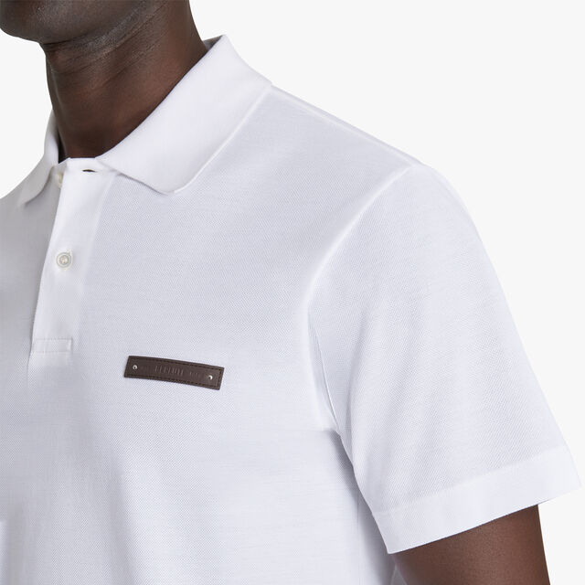 Polo Shirt With Leather Tag, COTTON WHITE, hi-res 5