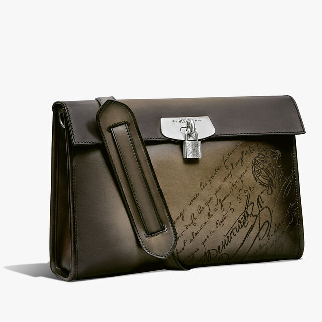 Sac Bandoulière E'Mio Messenger en Cuir Sritto, NERO LEGNO, hi-res 2