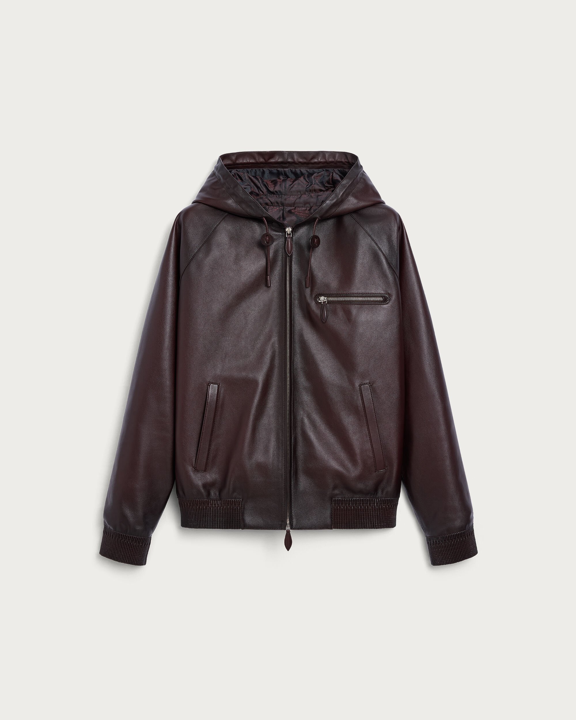 Leather Patina Un Jour Hooded Blouson, Fondant, hi-res