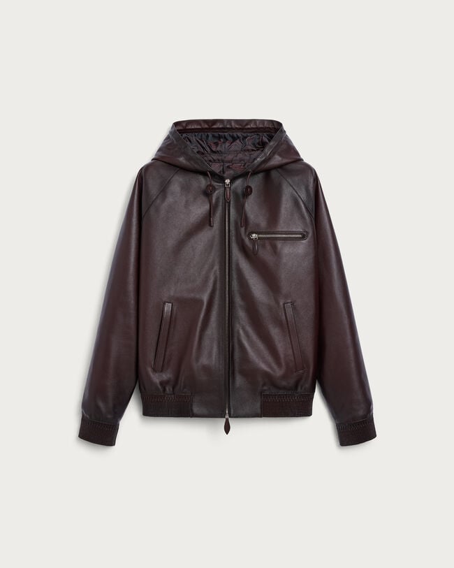 Leather Patina Un Jour Hooded Blouson, Fondant, hi-res