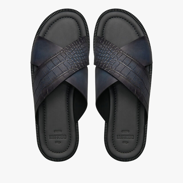 Sifnos Alligator And Leather Sandal, NERO BLU, hi-res 3