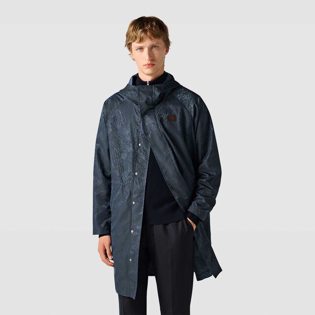 Long Packable Scritto Nylon Parka, WASHED INDIGO, hi-res 2