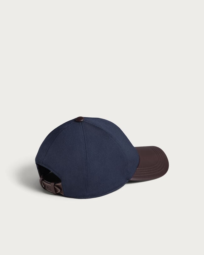 Baseball Cap with Leather Visor, Marine, hi-res