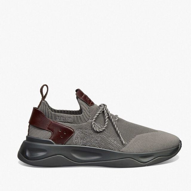Shadow Scritto Knit And Lagoon Calf Sneaker, GREY, hi-res 1