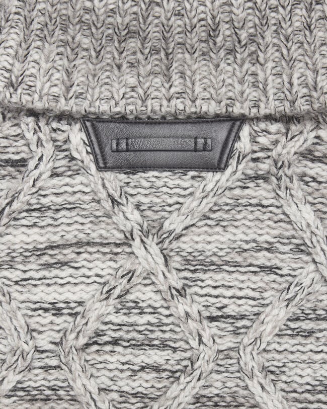 皮革细节混色绞花高领衫, Ecru & Noir, hi-res