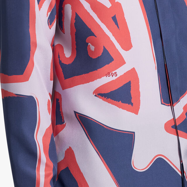 Silk Shirt With Giant Scritto Print, BLUEBONNET / FLAMINGO, hi-res 6