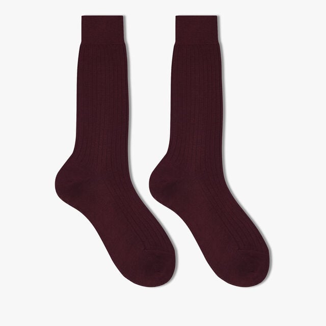 Cotton Ribbed Socks, BURGUNDY, hi-res 1
