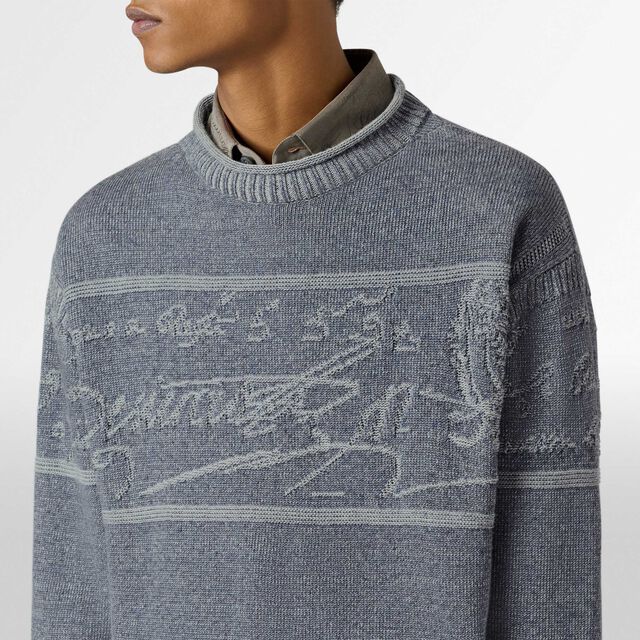 Jumper With Textured  Jacquard Scritto, HALFTONE BLUE , hi-res 6