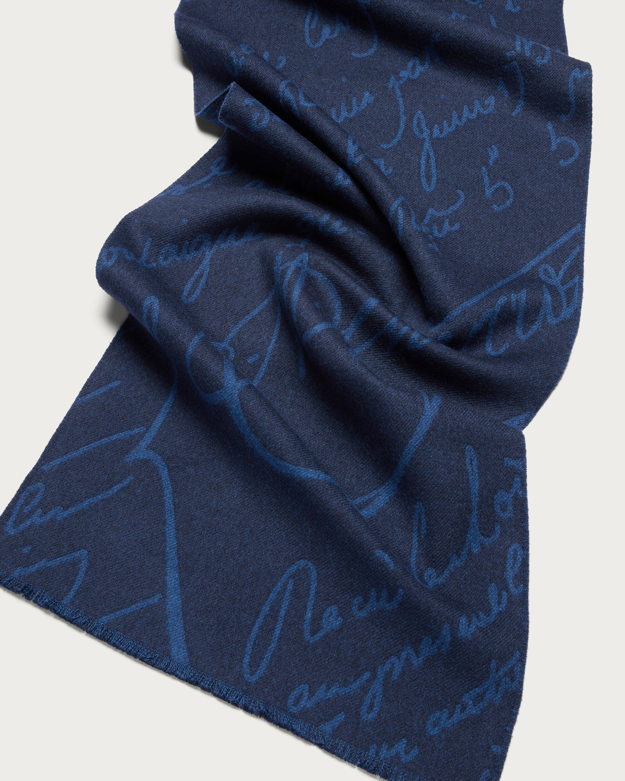 Scritto Pattern Scarf, Dark Blue Melange, hi-res
