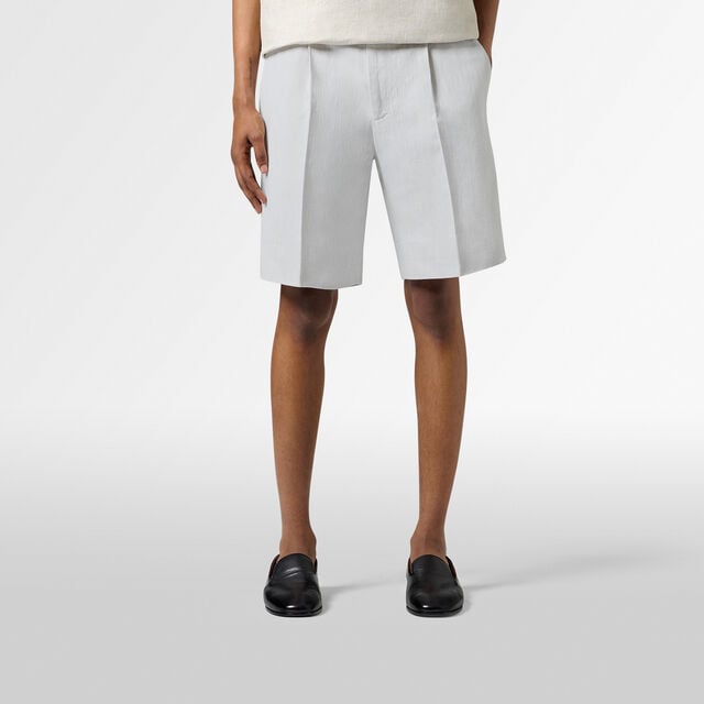 Formal Pleated Shorts, WHITE CANVAS, hi-res 3