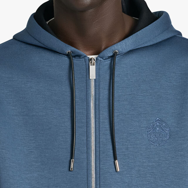 Zip-Up Hoodie With Embroidered Crest, PRUSSIAN BLUE / BLACK, hi-res 5