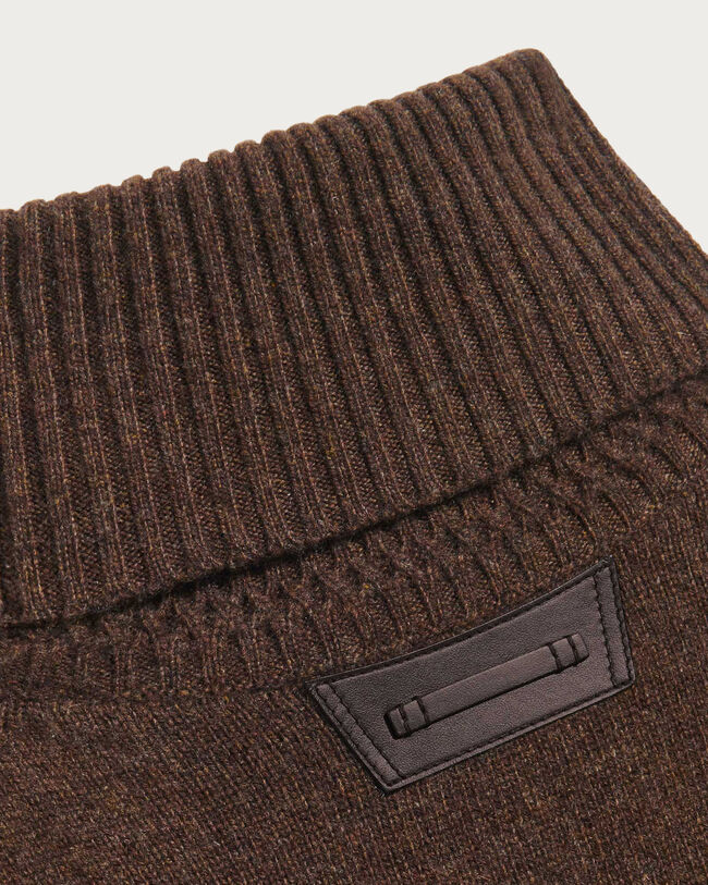 Turtleneck with Leather Detail, Earth Brown, hi-res